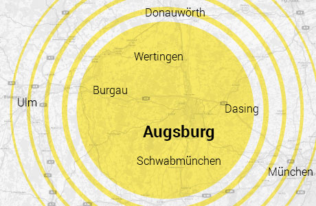 Tätigkeitsregion des Vereins Qualität am Bau. Augsburg und Umgebung